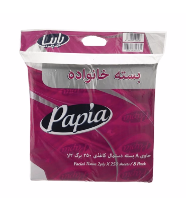 دستمال کاغذی 250 برگ پاپیا مدل اقتصادی کد 4c بسته 8 عددی