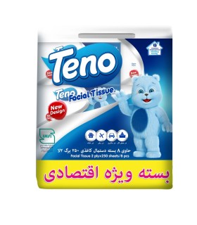 دستمال کاغذی 250 برگ دو لایه تنو مدل 008 بسته 8 عددی