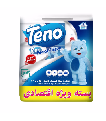 دستمال کاغذی 250 برگ دو لایه تنو مدل 008 بسته 8 عددی