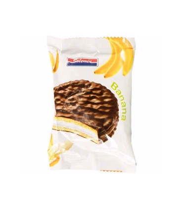 بیسکویت روکش کاکائو با طعم موز سالمین وزن 30 گرم