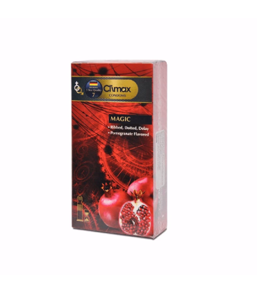 کاندوم لاتکس کلایمکس مدل 7 Magic با رایحه انار تنگ کننده  خار دار تاخیری بسته 12 عددی