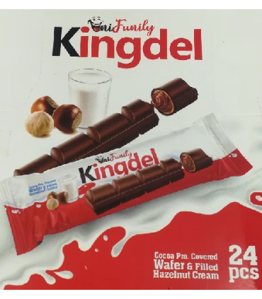 ویفر شکلاتی کینگ دل ۲۵ گرمی، ویفر ترد با پوشش شکلاتی با کیفیت، بهترین میان‌وعده شیرین و انرژی‌زا برای همه سنین.          Ask Cha