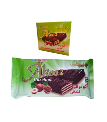 ویفر شکلاتی دوقلو چیچک آکو با طعم فندق - 55 گرم