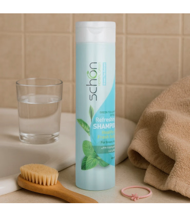 شامپو مو بانوان مخصوص موهای چرب شون مدلGreen tea,amp, mint-حجم ۴۰۰ میلی لیتر