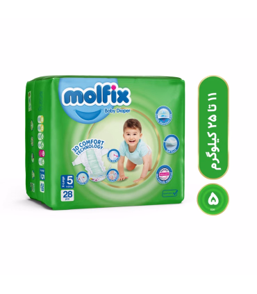 پوشک کودک مولفیکس مدل چسبی سایز 5 بسته 28 عددی